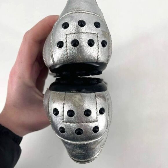 Tod's Womens Leather Round Toe Slip-On Ballet Flats Shoes Silver Black Size 38.5 - Picture 8 of 10